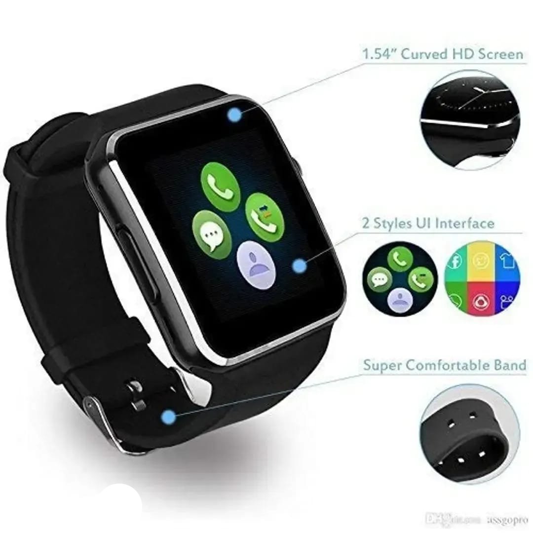 Smart Watch X6-Bluetooth, Camer & SIM Card support with FB-What'sapp.
Futures:
Color: Black
Touch Screen
Bluetooth
Camera
SIM Card
Apps like FB, What'sapp
Multilanguage
Fitness Activity Tracker
Bluetooth Smart Watch With Camera And Sim Card Support With Apps Like Facebook And Whatsapp Touch Screen Multilanguage Mobile Phone Wrist Watch Phone With Activity Trackers And Fitness Band Features Compatible With Samsung Iphone Htc Moto Intex Vivo Mi One Plus And Many Others! Apart From The Above Mentioned F